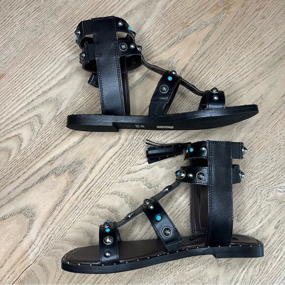 New! River Island Studded Leather Gladiator Faux Turquoise Silver Sandals Size 7 - Picture 6 of 11